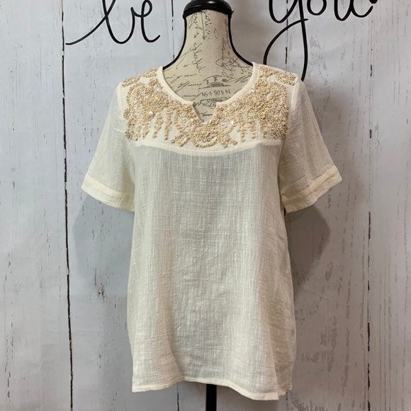 Sundance Sequined Clotilde Tee Small XS Ivory - Picture 3 of 9